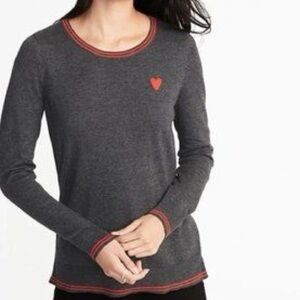 Old Navy Gray Heart Detail Crew Neck Sweater Long sleeve Top Knit